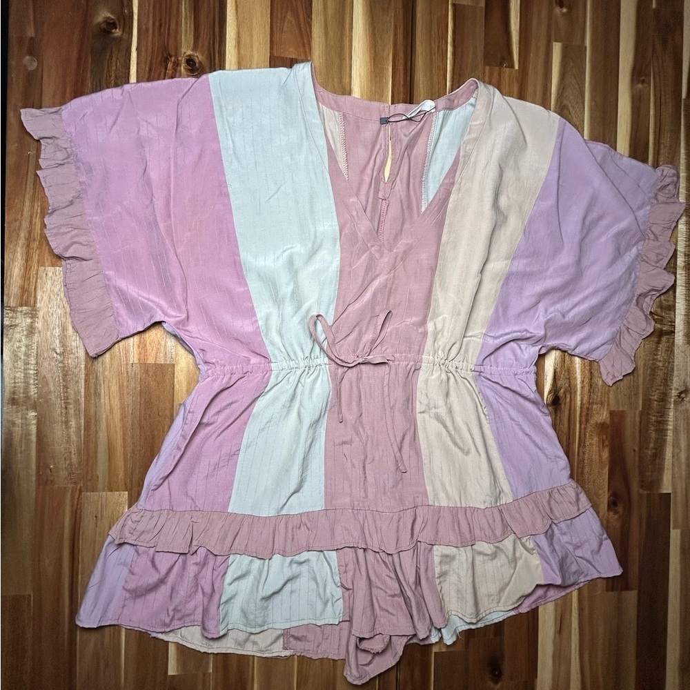 STORIA Colorblock Lightweight Pull On‎ Romper V-Neck Ruffle Dolman Sleeve Sz Med - Picture 3 of 10